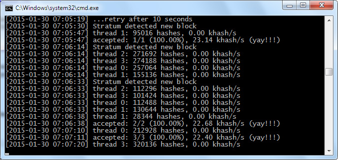 Работа CpuMiner
